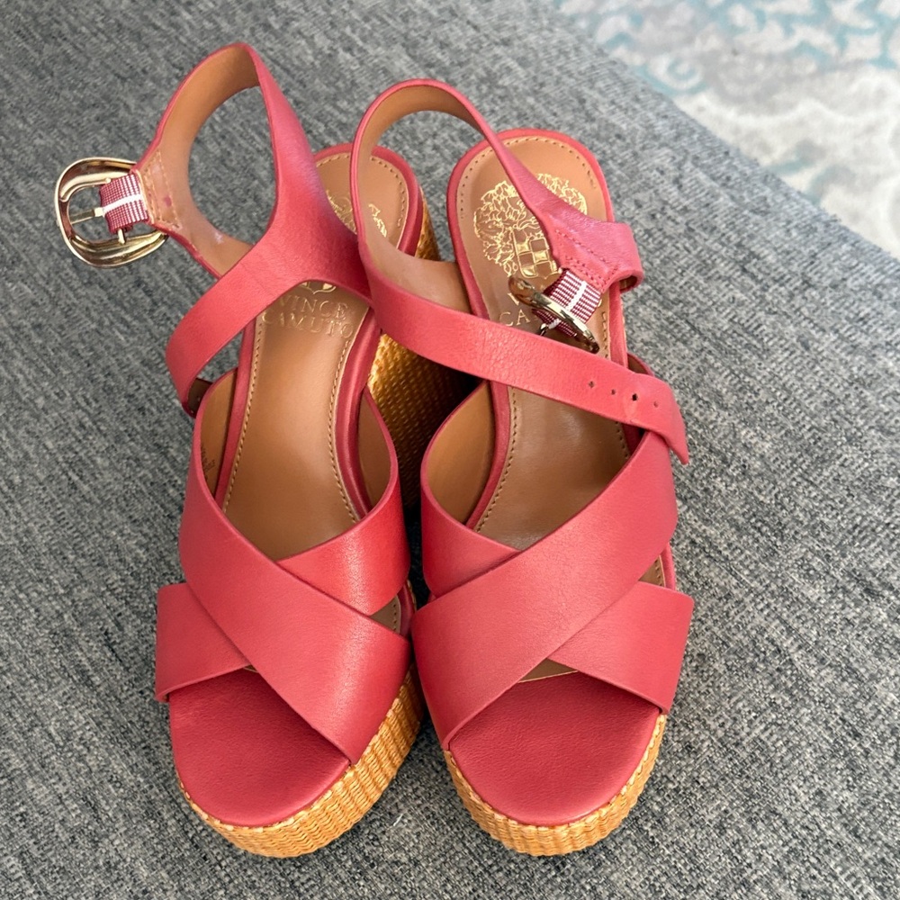 Vince Camuto Salmon Sandals with Gold Buckle